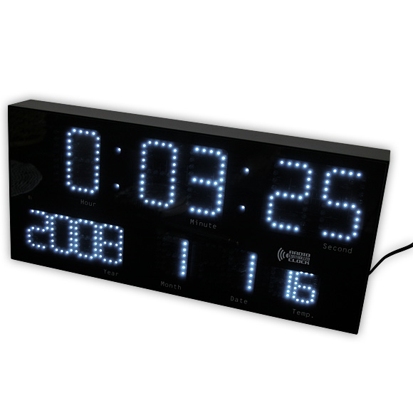 デジタル・LED掛け時計｜LED 電波時計 アクラート・ホワイト 掛置 
