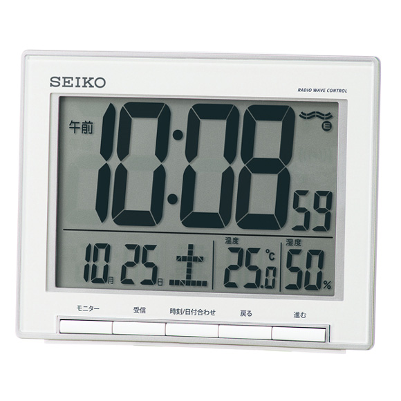 目覚まし時計｜セイコー(SEIKO) 目覚まし時計 電波時計 簡単デジタル スヌーズ ライト カレンダー機能 温度 湿度 アラームモニター  SQ786S なら掛け時計専門販売サイト