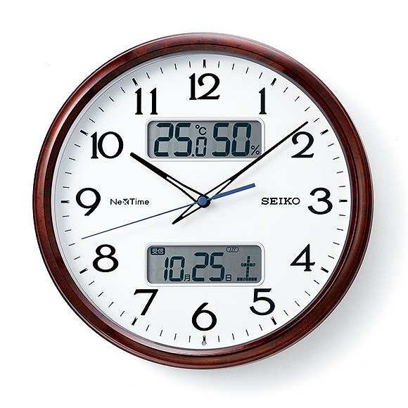 掛け時計｜セイコー (SEIKO) ネクスタイム 掛け時計 電波時計 スイープ アナログ 温度計 湿度計 カレンダー機能 (ZS252B) なら掛け時計 専門販売サイト