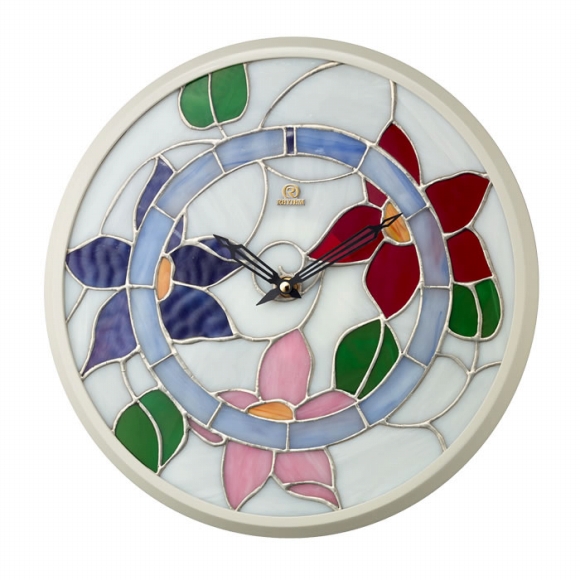掛け時計｜リズム時計(RHYTHM) ステンドガラス 掛け時計 木枠 アナログ
